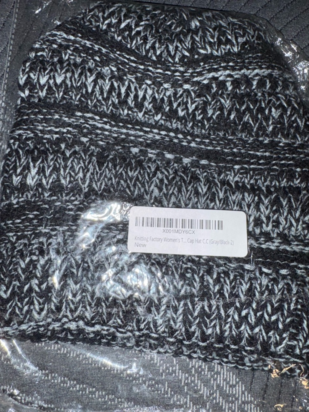 Knit Beanie Hat in Black & Gray